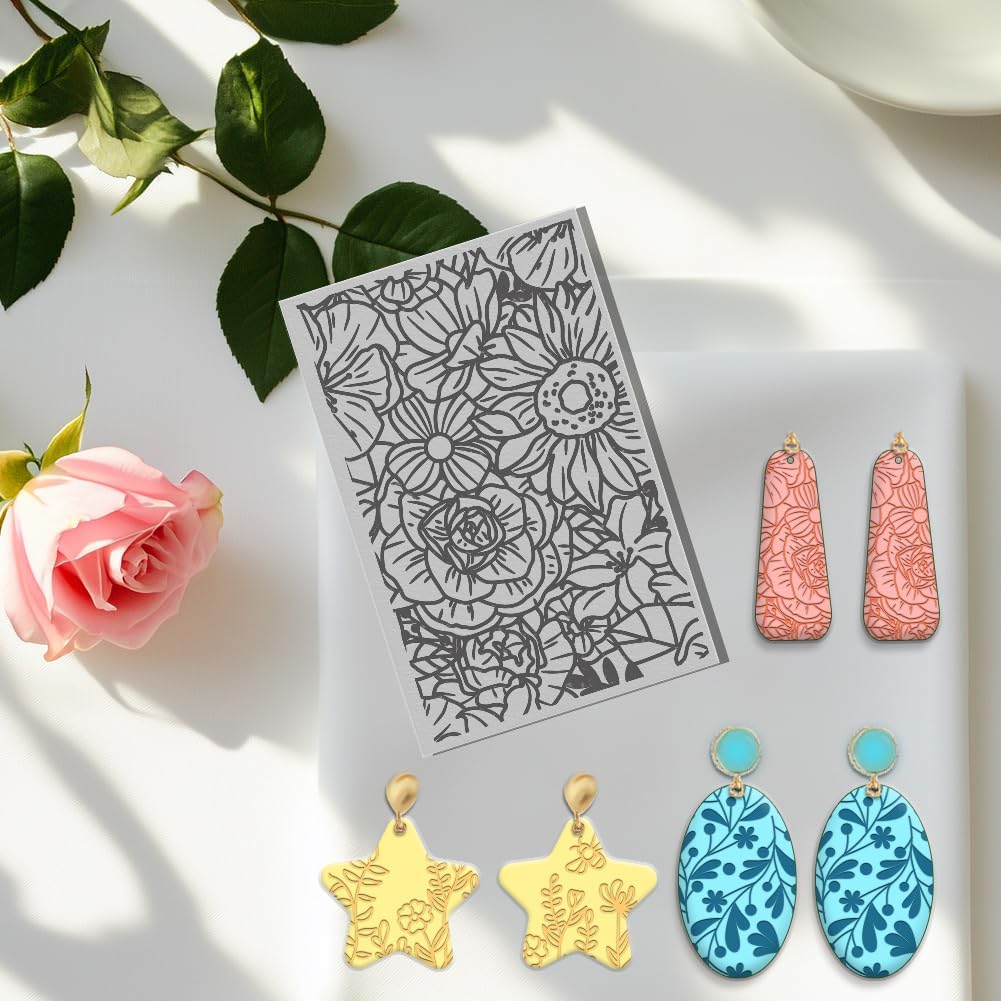 6 PCS Polymer Clay Texture Sheets Plants Clay Texture Mat for Using with Clay Cutters Pottery Earrings Jewelry DIY Making