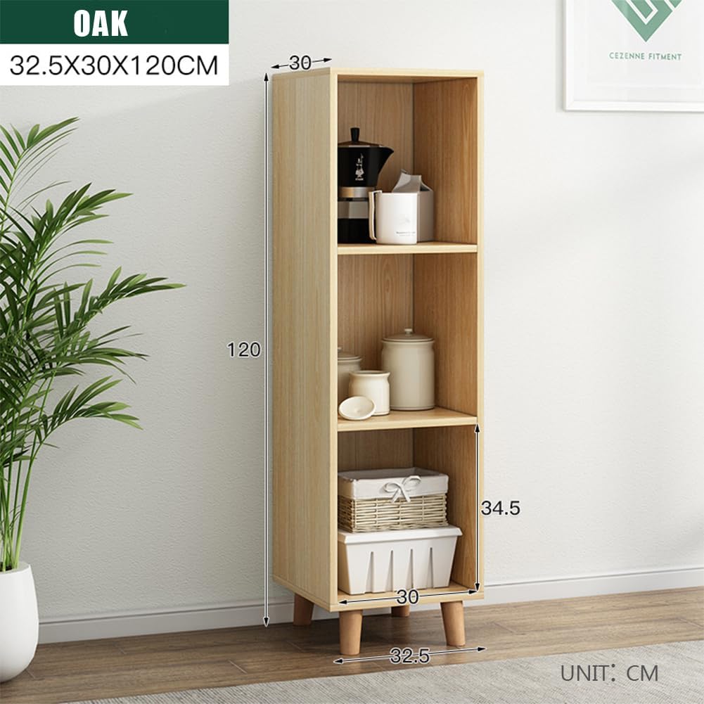 IOTXY Open Cube Low Bookcase - 3-Tier Freestanding Storage Display Cabinet Organizer with Legs for Home Office, 3-Cubes Open Shelf Short Bookshelf, Oak