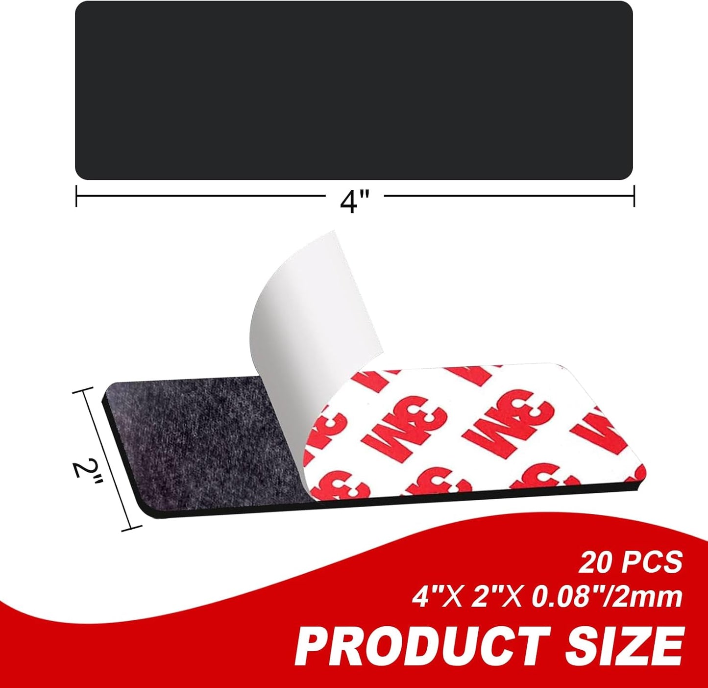 Thaibear Magnetic Strips with Adhesive Backing (20 Pack, 4" x 2") Strong Flexible Magnetic Tape for DIY, Crafts, Fridge - Sticky Magnet Tape Strip for Wall