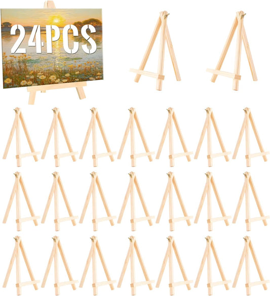 24 Pack 9 Inch Wooden Display Stand, Wooden Tripod Holder Stand, Painting Stand, Used for Displaying Business Cards and Photos, Student Desktop Easel for Painting