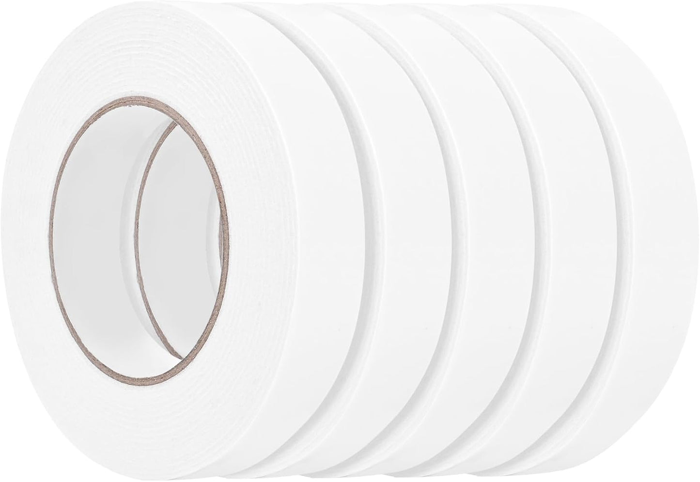 Double Sided Foam Tape 1In x 16.5FT 5 Pack, Mounting Tape Heavy Duty, Strong Adhesive Weatherproof Seal Strips for DIY Craft Picture Poster, Car & Gap Filling Mountings, Home Office Decor (White)
