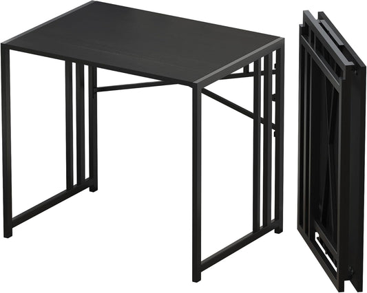Lutown Teen Folding Computer Desk - 32 inch, Writing & Gaming, Small Space Office Desk, Black, No Assembly Required