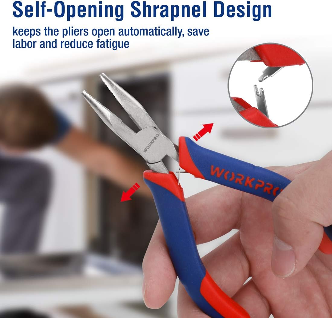 WORKPRO 6-piece Mini Pliers Set - Needle Nose, Diagonal, Long Nose, Bent Nose, End Cutting and Linesman, for Making Crafts, Repairing Electronic Devices, with Pouch