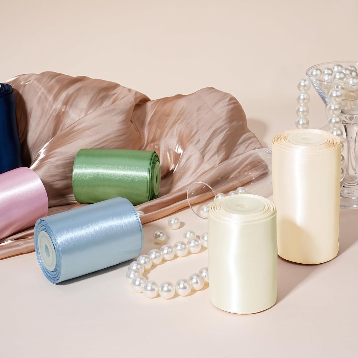 LaRibbons Light Pink Satin Ribbon 4 Inch 10 Yards Double Faced Luxury Light Pink Silk Ribbon for Gift Wrapping Flower Bouquets Bow Christmas Wedding Party Decoration