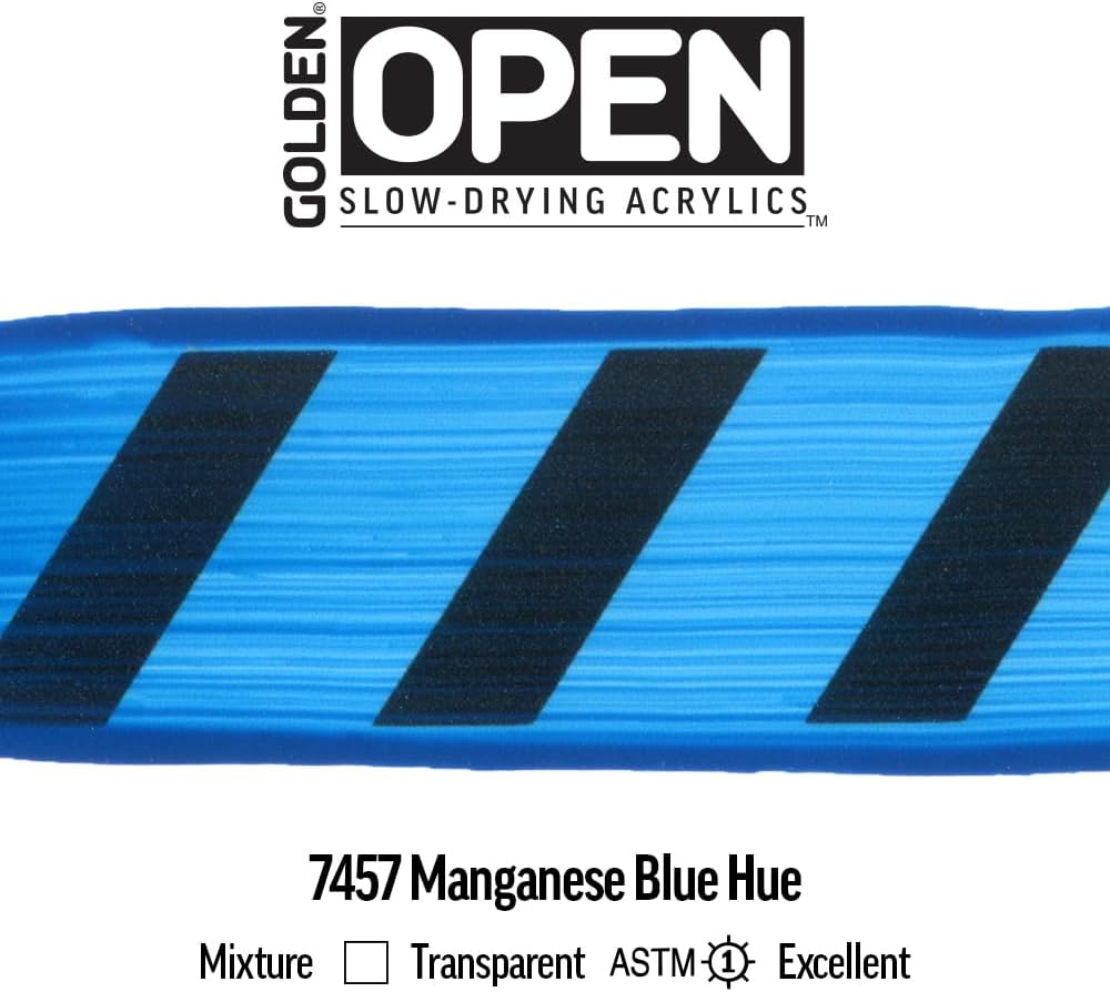 OPEN Slow-Drying Acrylics by GOLDEN, Manganese Blue Hue, 2 fl oz. tube, Professional Acrylic Paint, Transparent