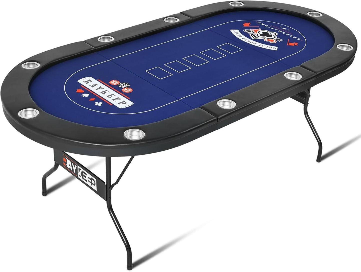 84" Poker Table, 10 Players Foldable Casino Leisure Texas Holdem Table, Portable Folding Game Table with Padded Rails and Cup Holders for Texas Card, Blackjack Board Game（Black）
