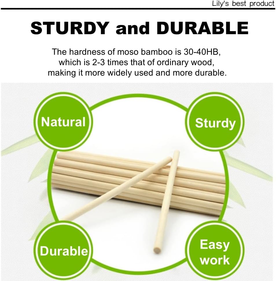 HOPELF 50PCS Bamboo Dowel Rods - 1/4 x 36 Inch, Craft Sticks, Cylindrical, DIY, Home Decor, Model Building