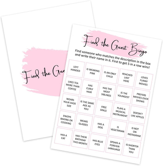 Birthday Party Bingo Game - Find The Guest Bingo, Birthday Party Activity Favor, Set of 20 Games Cards, Birthday Supplies, Activity, Decorations -B05