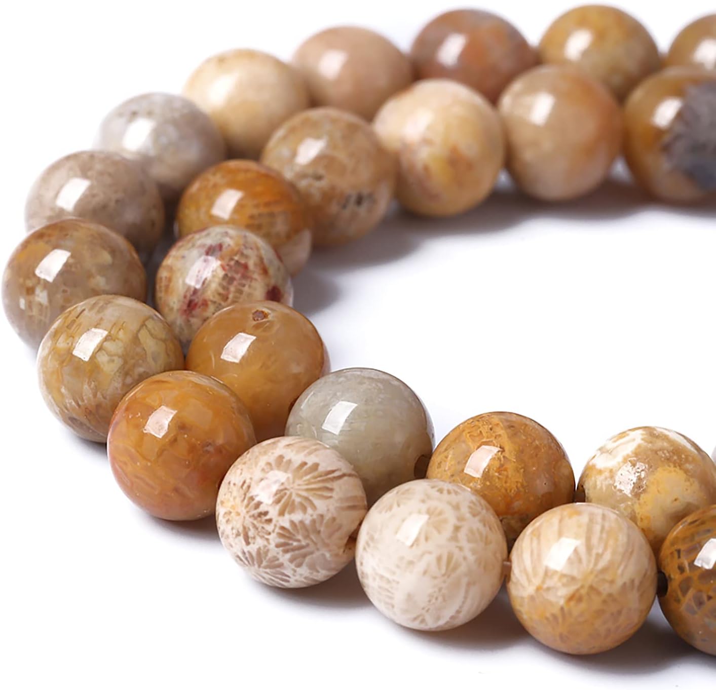 180pcs 4mm Natural Coral Jade Chrysanthemum Stone Beads Round Loose Beads for Jewelry Making,DIY Bracelet Necklace 32" 2 Strands