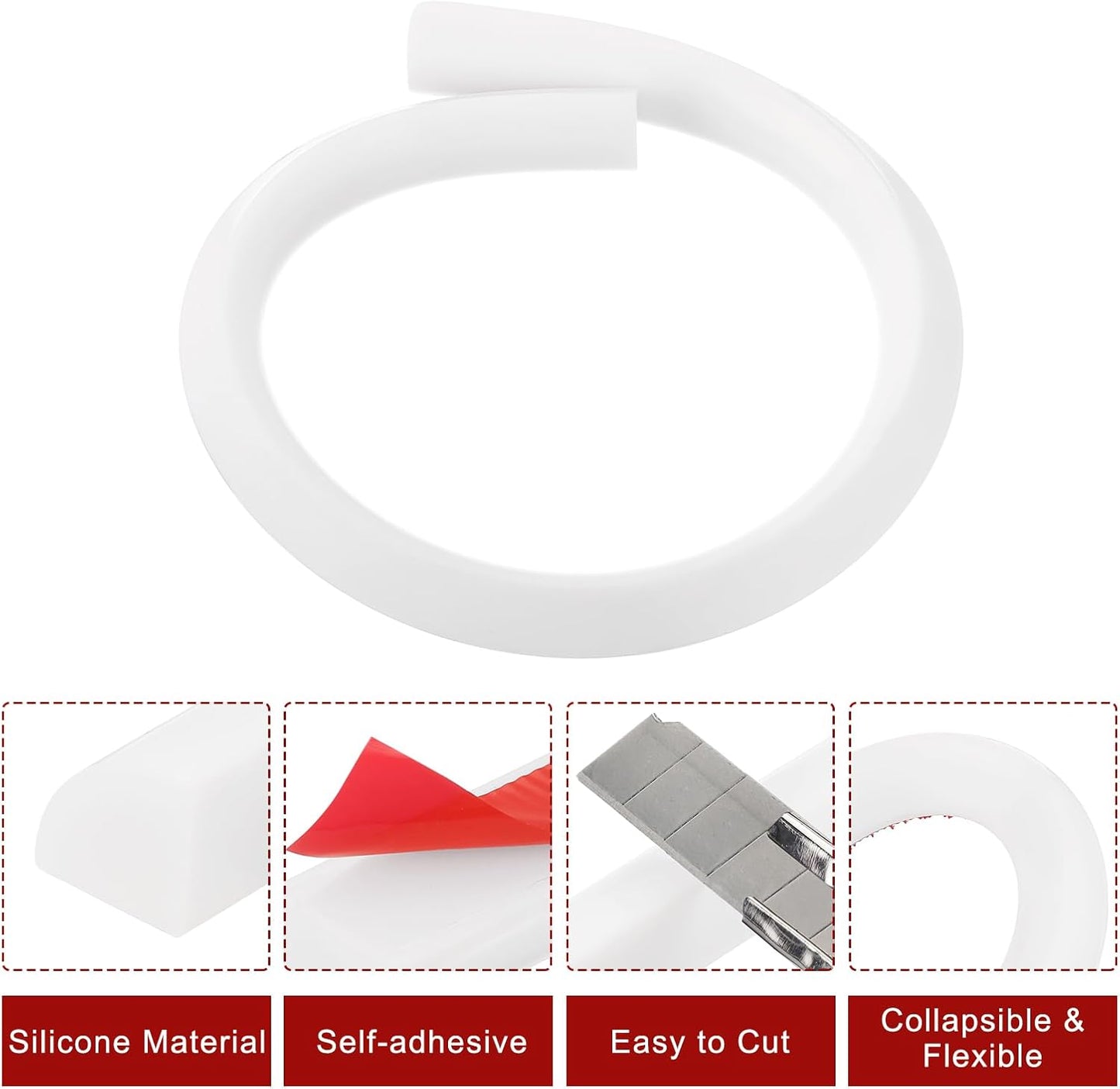 uxcell Flexible Molding Trim, 20 Inch Flexible Quarter Round Molding Silicone Peel and Stick Trim Self Adhesive Shower Water Barrier for Corner Decor Bathroom Kitchen, White