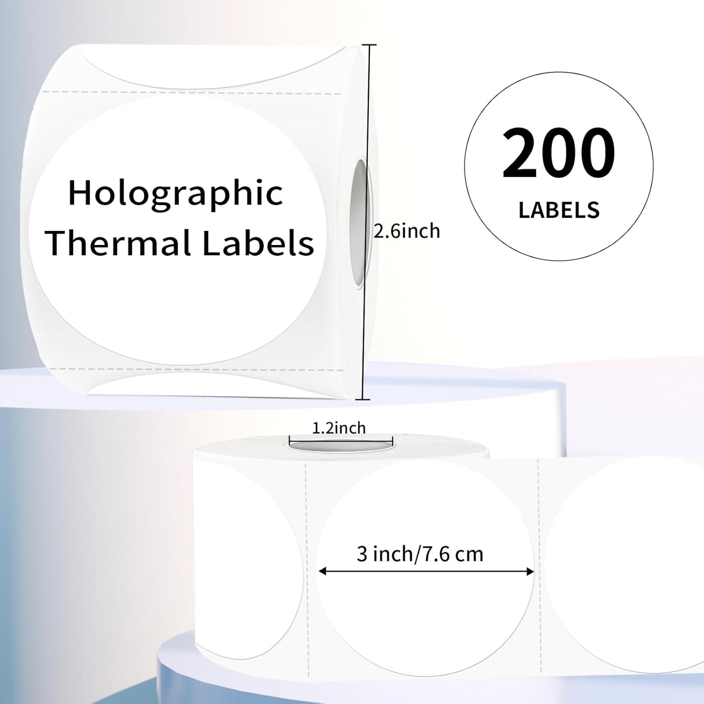 3 Inch White Round Thermal Sticker Labels, Waterproof Circle Direct Thermal Labels, Multi-Purpose Self-Adhesive Sticker Label for DIY Logo Design- 200 Sheet/Roll