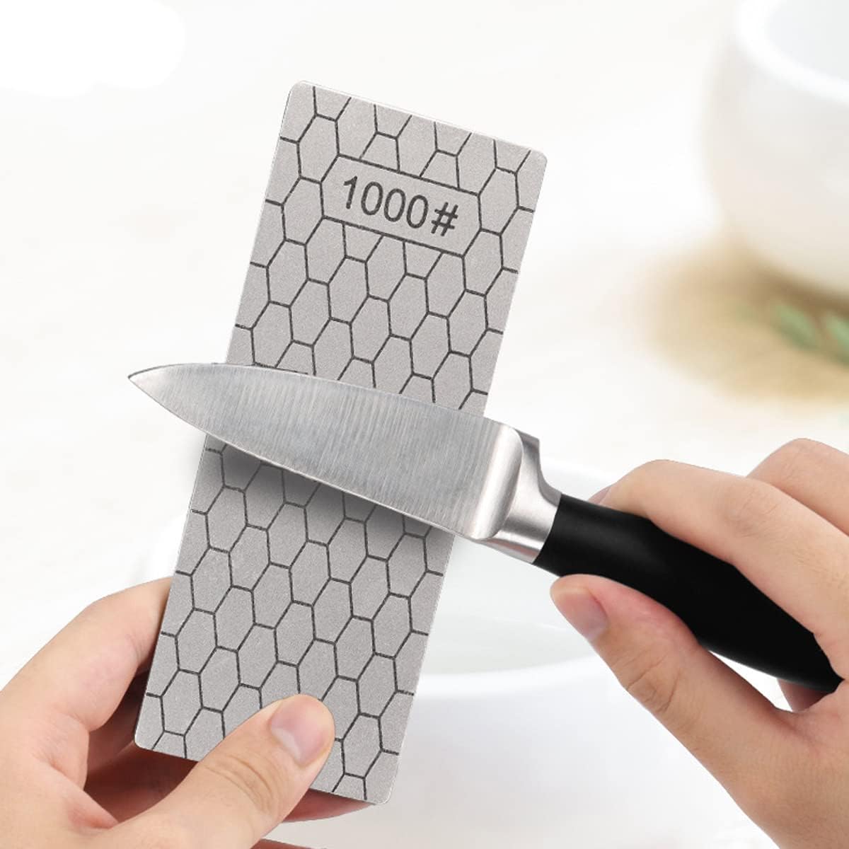 Diamond Sharpening Stone, Knife Sharpener Stone Whetstone Honeycomb Surface Plate with Non-slip Base for Pocket Knives Scissors (320/400/600/1000/1500/2000/3000 Grit，with Angle Guide and Leather)