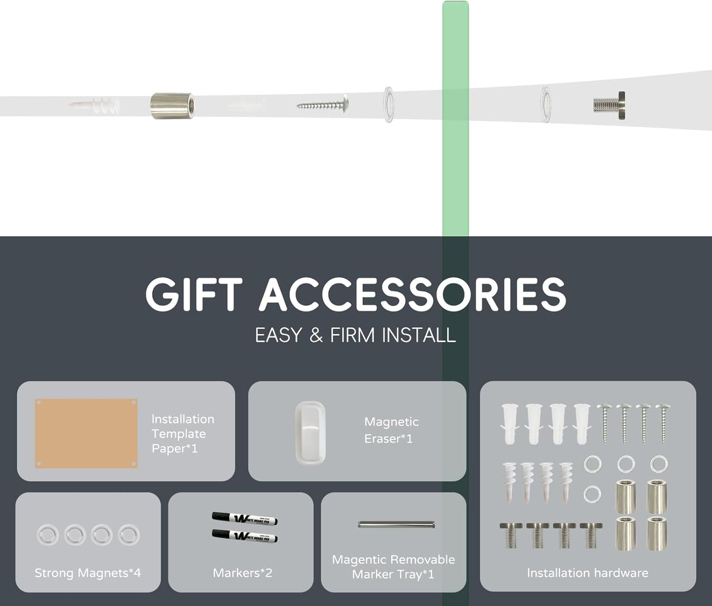 Magnetic Glass Whiteboard - Glass Dry Erase Board 48"x36" Large Frameless Glass Board for Walls Office School and Home, Green