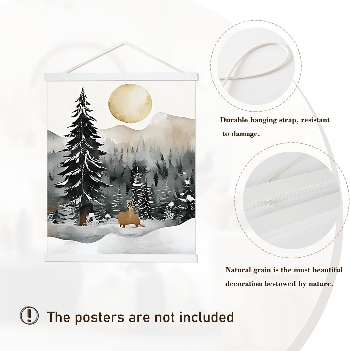 Artmag Magnetic Poster Hanger Frame, 32x24 32x40 32x48 Light Wood Wooden Magnet Canvas Artwork Print Poster Hangers Frames Hanging Kit (White, 32")