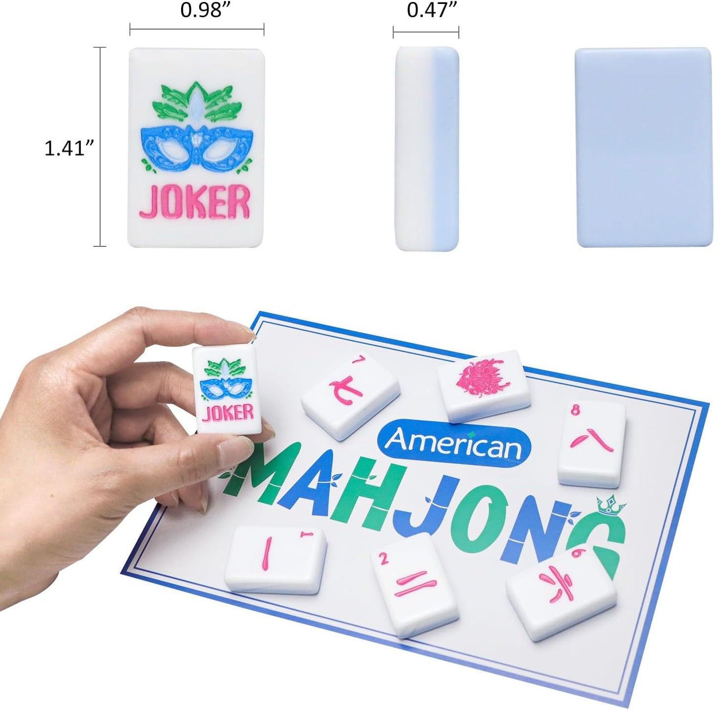 American Mahjong Tile Set with Carrying Bag and Accessories, 160 Acrylic Engraved Mahjong Tiles(Light Blue