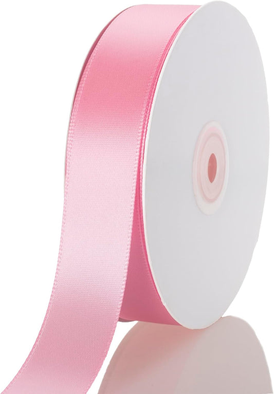 1 Inch Pink Ribbon, 50 Yards Craft Polyester Satin Ribbon Perfect for Gift Wrapping, Handmade Roses, Wedding Party Decorations and DIY Crafts