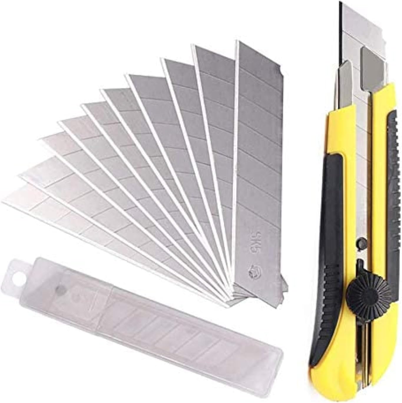 25MM Heavy Duty Utility Knife, Box Cutter with 10pcs SK-5 Retract Blades, Snap-Off Cutters with Rubber Grip for Cardboard, Boxes, DIY Crafts