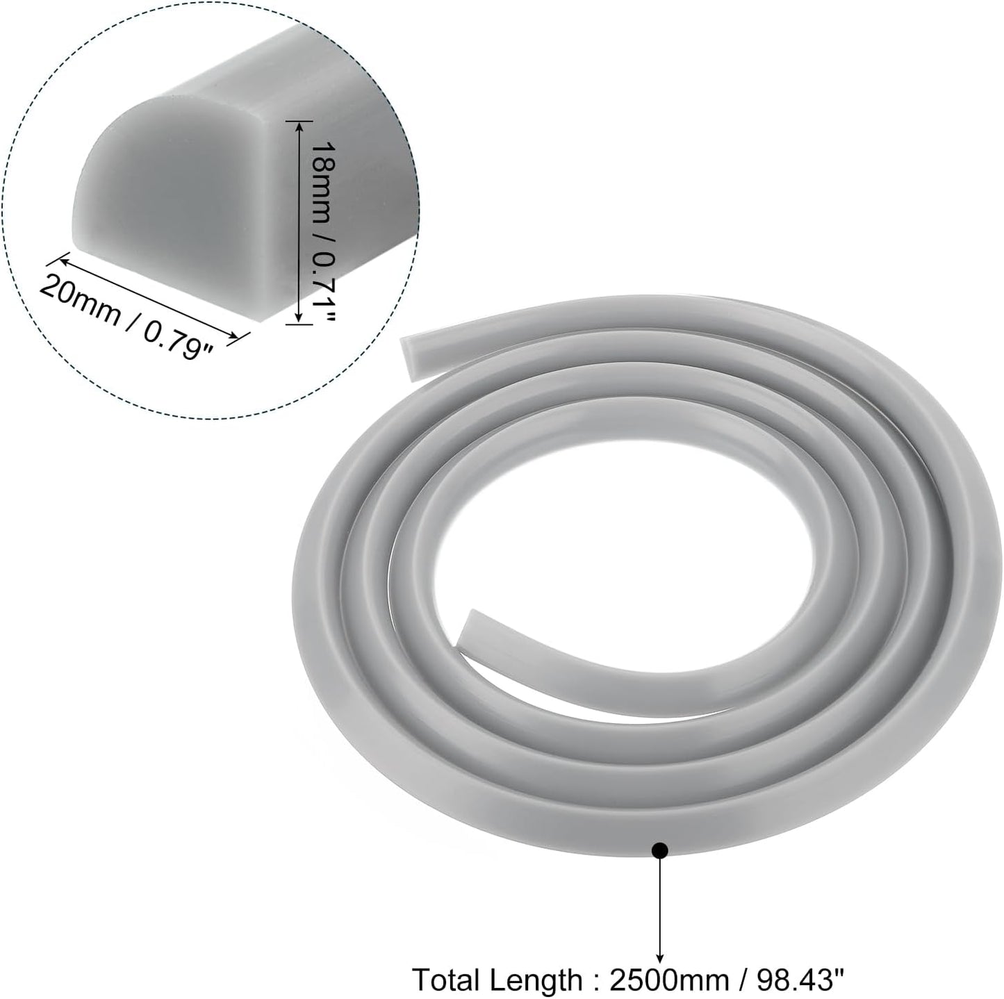 uxcell Flexible Molding Trim, 98 Inch Flexible Quarter Round Molding Silicone Peel and Stick Trim Self Adhesive Shower Water Barrier for Corner Decor Bathroom Kitchen, Grey