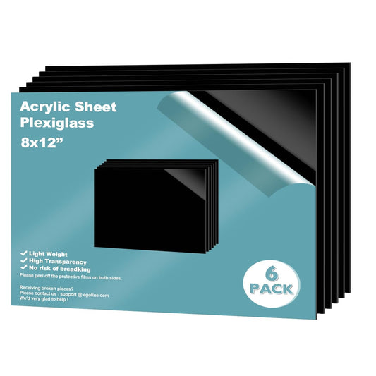 Egofine 8" x 12" Black Plexiglass Sheets 6 Pack 0.04 Inch Cast Acrylic Sheet Thick for DIY Craft Projects, Painting, Photography, Sign, Display Stand, Home Decor, Easy to Cut