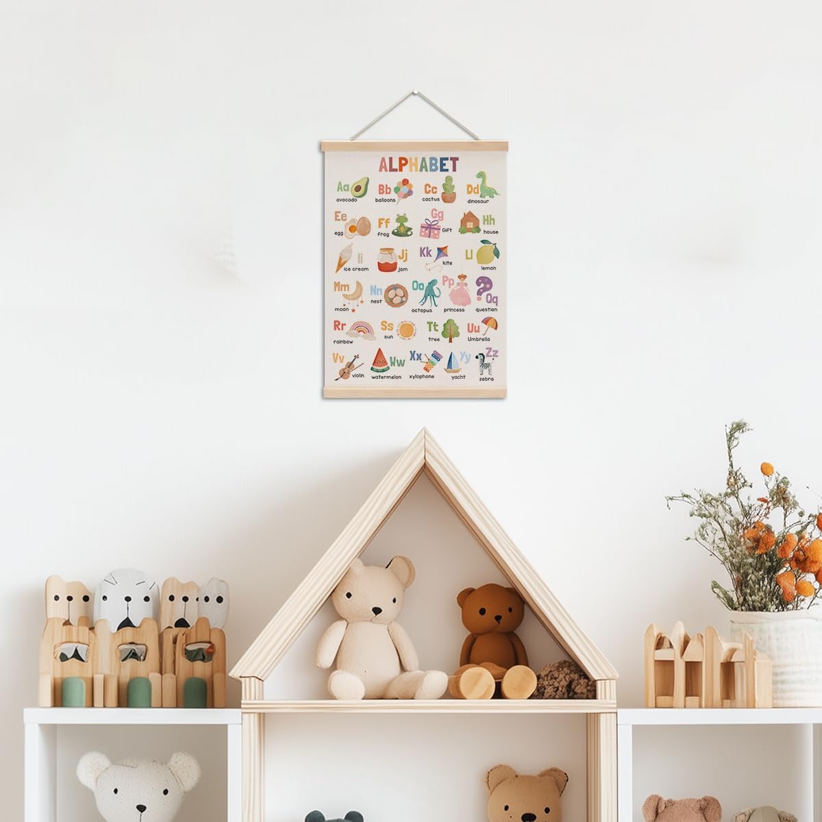 Alphabet Poster Hanger, Alphabet ABC Chart Nursery Decor Wall Decor, Toddler Learning Posters, Educational Posters Wall Art Wall Hanging Banner Farmhouse Living Room Playroom Home Baby Room Decor