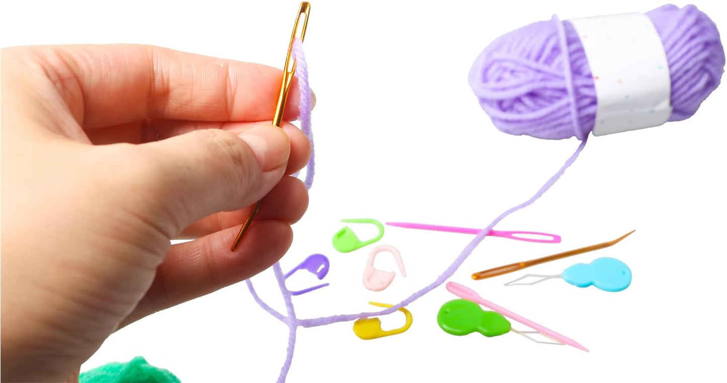 Hekisn 45Pcs Large Eye Blunt Yarn Needles kit, Assorted Sizes Bent Tapestry Darning Needle, Sewing Needles with Needle Threaders & Stitch Markers for Knitting Crochet (Purple&Blue)
