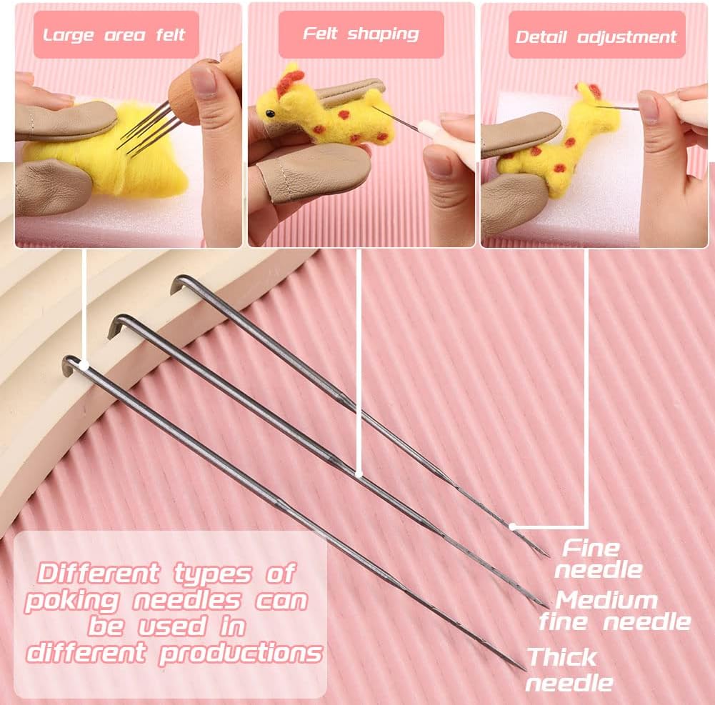 IMZAY Needle Felting Tools, Needle Felting Supplies, Needle Felting Kit with 3 Size 30Pcs Needles Felting Needles,Wooden Handle, Finger Cots, Perfect for DIY Felting Wool Projects