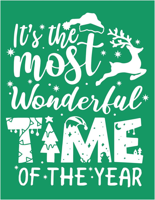 Wonderful Time Christmas Stencils Self Adhesive Silk Screen Stencil Reusable Silk Screen Transfer Winter Xmas Screen Print Stencil for Craft on Wood, Fabric, Wall, Windows, DIY Home Christmas Decor