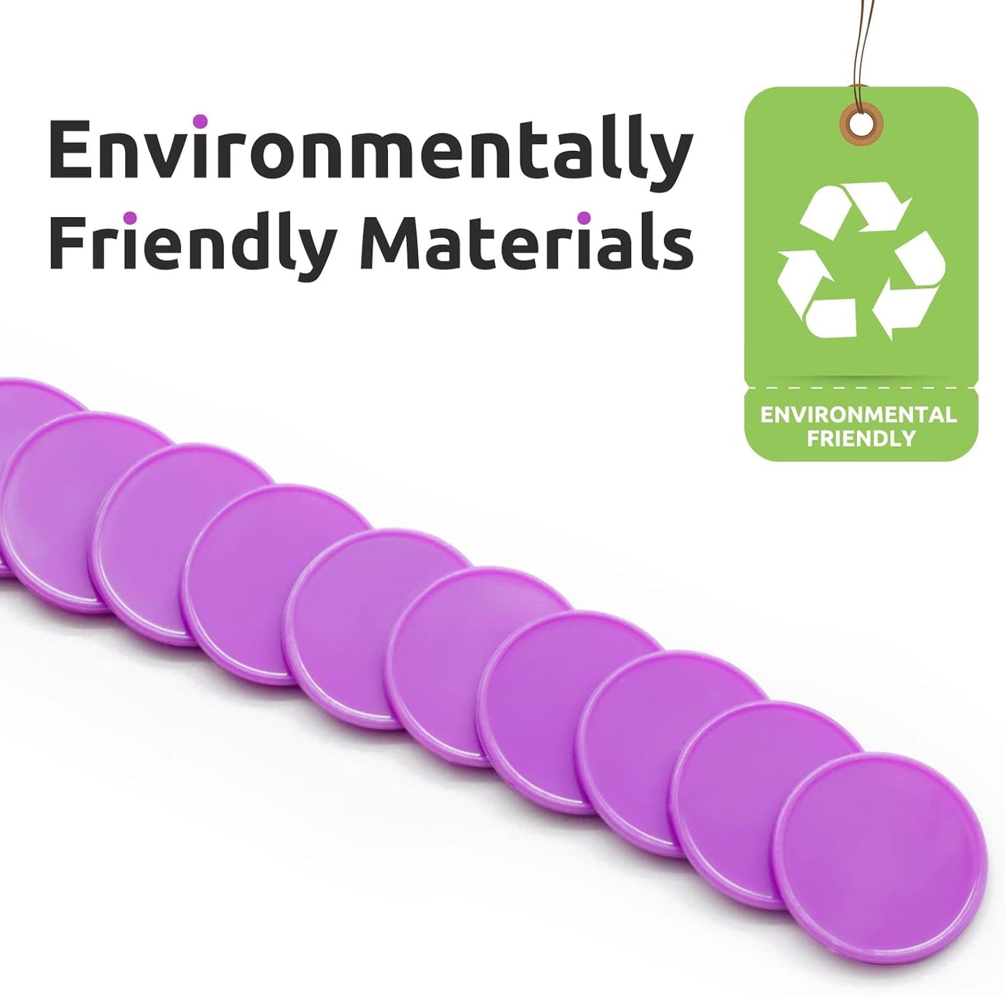 Set of 100 Opaque Plastic Learning Counters Mini Poker Chips Game Tokens with Storage Box (Purple, 1.26 Inch)