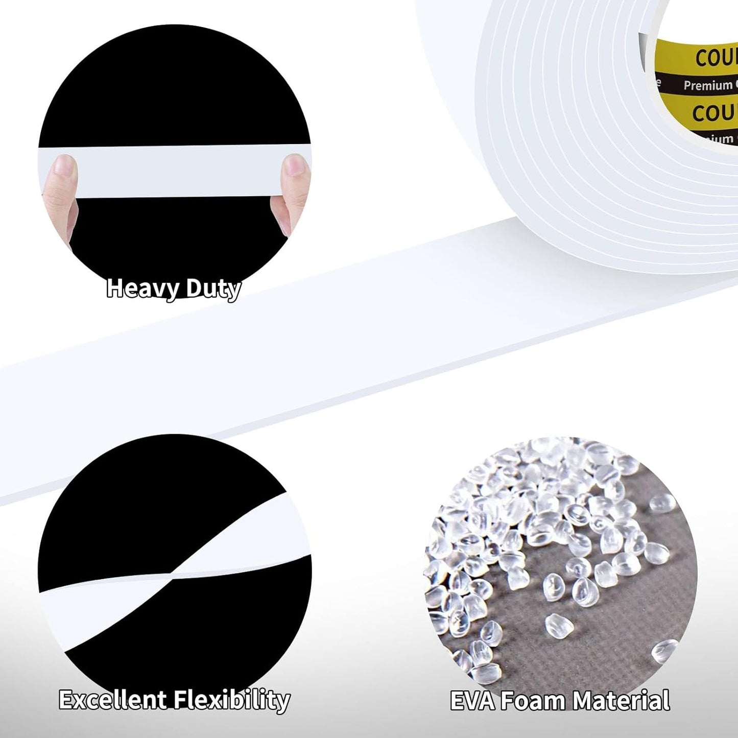 Double Sided Foam Strip, EVA Foam Tape, Double Sided Sponge Adhesive Mounting Tape for Home Office Decor 0.98inX16.4FT White