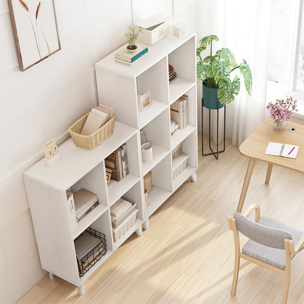 IOTXY Open Cube Low Bookcase - 3-Tier Freestanding Storage Display Cabinet Organizer with Legs for Home Office, 8-Cubes Open Shelf Short Bookshelf, White