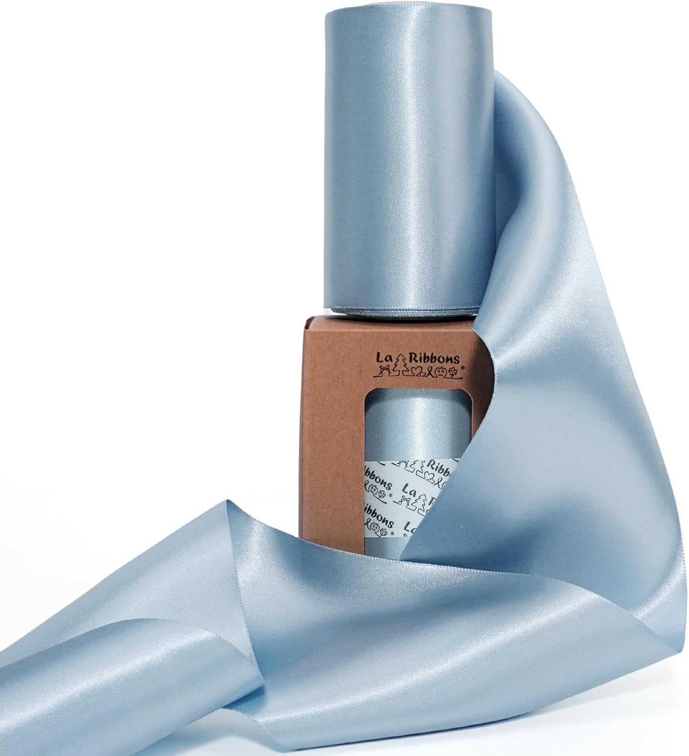 LaRibbons Light Blue Satin Ribbon 4 Inch 10 Yards Double Faced Luxury Baby Blue Silk Ribbon for Gift Wrapping Flower Bouquets Bow Christmas Wedding Party Decoration