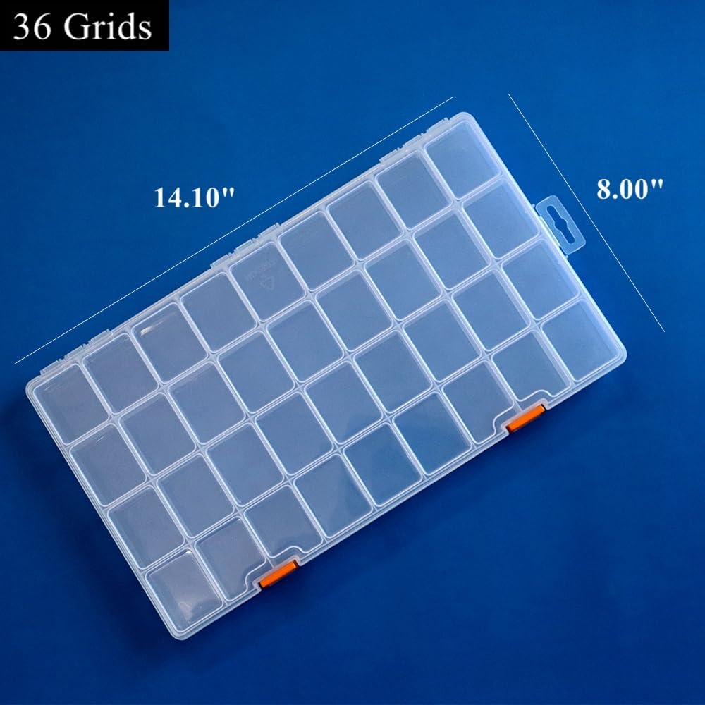 BangQiao 3 Pack 36 Grids Clear Plastic Storage Box with Dividers, Transparent Organizer Container Case for Small Parts, Bead, Button, Jewelry, Diamond, Craft Supplies,Sewing Kit, DIY Accessories