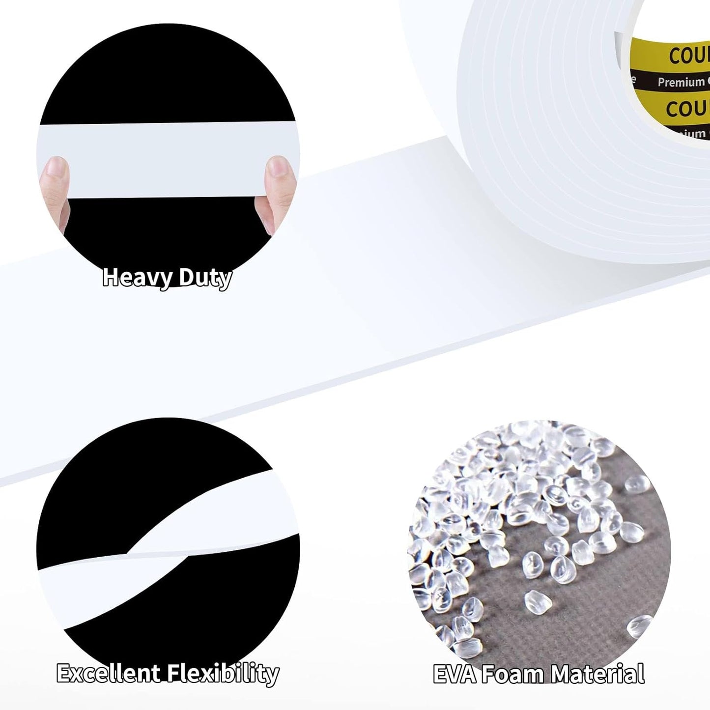 2Pack 2inX16.4FT Double Sided Foam Strip, EVA Foam Tape, Double Sided Sponge Adhesive Mounting Tape for Home Office Decor White