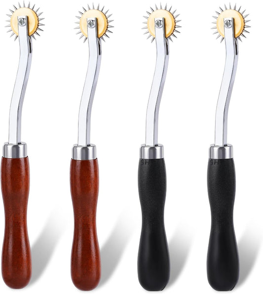 JNENERY 4PCS Tracing Wheel Sewing Tool,Professional Stitch Marking Spacer,Wood and Stainless Steel Pounce Wheel,Pounce Wheel for Sewing Patterns with Wooden Handle forTracing Paper and Leather Crafts