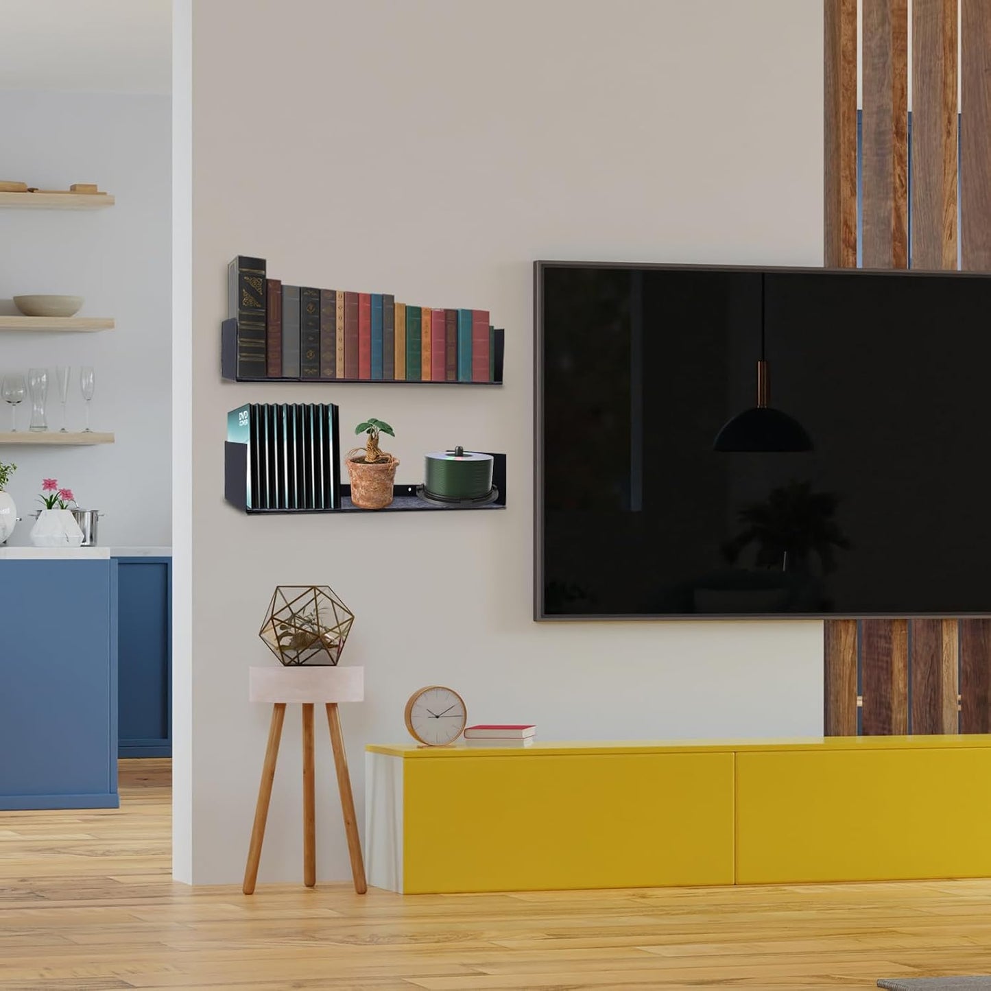 U Shape Floating Shelves Wall Mount Metal Bookshelf CD DVD Storage Display Shelves, Black Set of 2