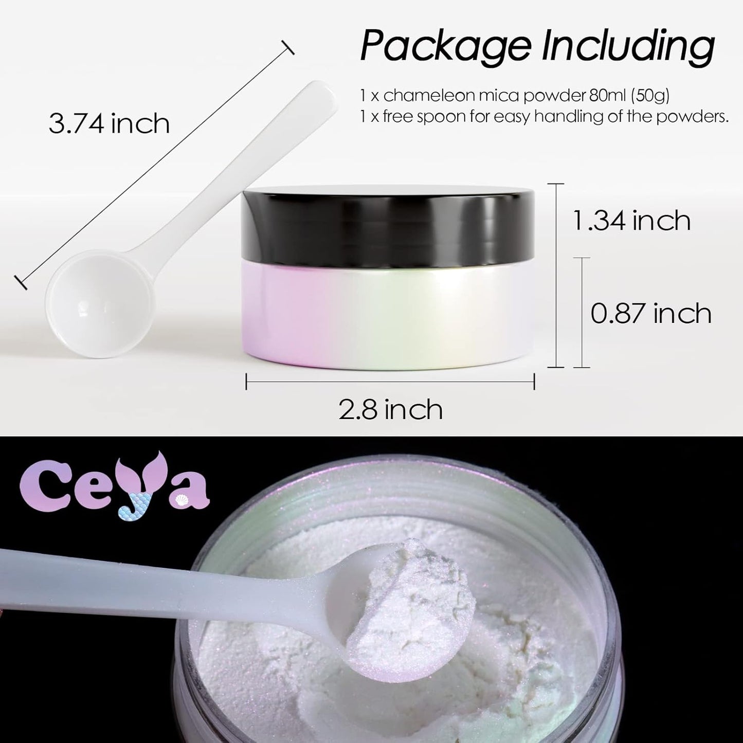 Ceya Chameleon Mica Powder, 1.8oz/ 50g Magic Sunset Chrome Nail Powder, Cosmetic Grade Pearlescent Effect Color Shift Pigment for Epoxy Resin, Makeup, Nail Polish, Soap Dye, Candle Making,Slime,Paint
