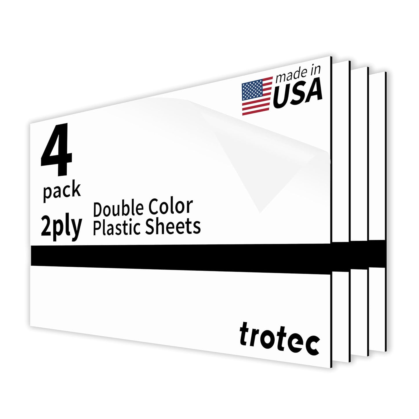 Trotec TroLase | 12"x24"x1/32", 4 Pcs | White/Black | 2 Ply | Modified Acrylic | Laser Engraving Double Color Plastic Sheet | Engraving Blanks for Laser, Saw, Guillotine | Made in USA