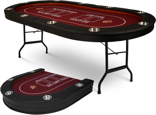 Upgrade 91'' Foldable Poker Table for 10 Players - Large Casino Table with Stainless Steel Cup Holders & Padded Rails - Texas Holdem Board Game Table - Perfect for Texas Casino Leisure Game