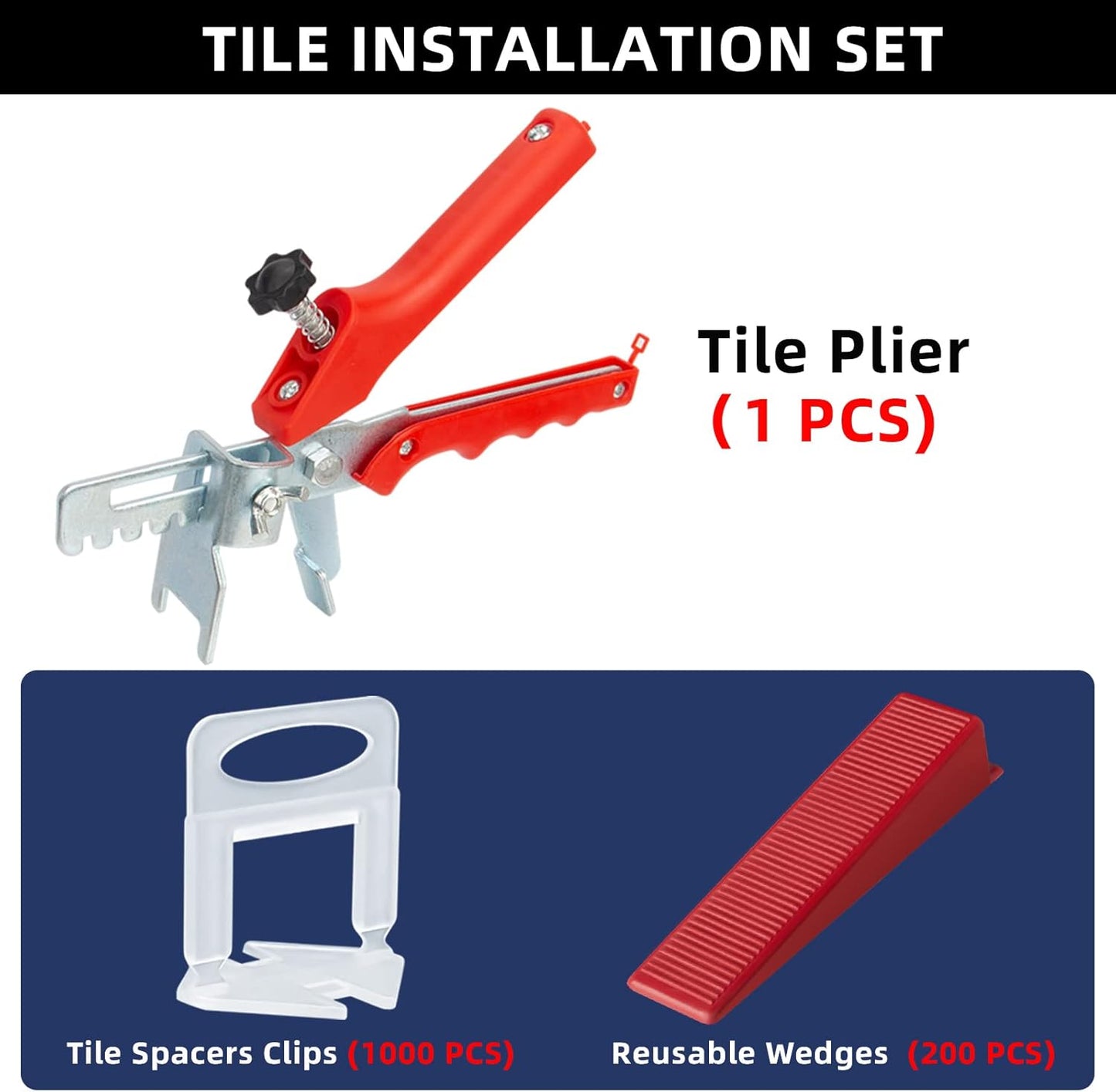 Tile Leveling System with Tile Plier, 1000-Piece Tile Spacers Clips and 200-Piece Reusable Wedges, Tile Leveler Tool Set for Ceramic Tile and Stone Installation (1/16 Inch Tile Spacers)