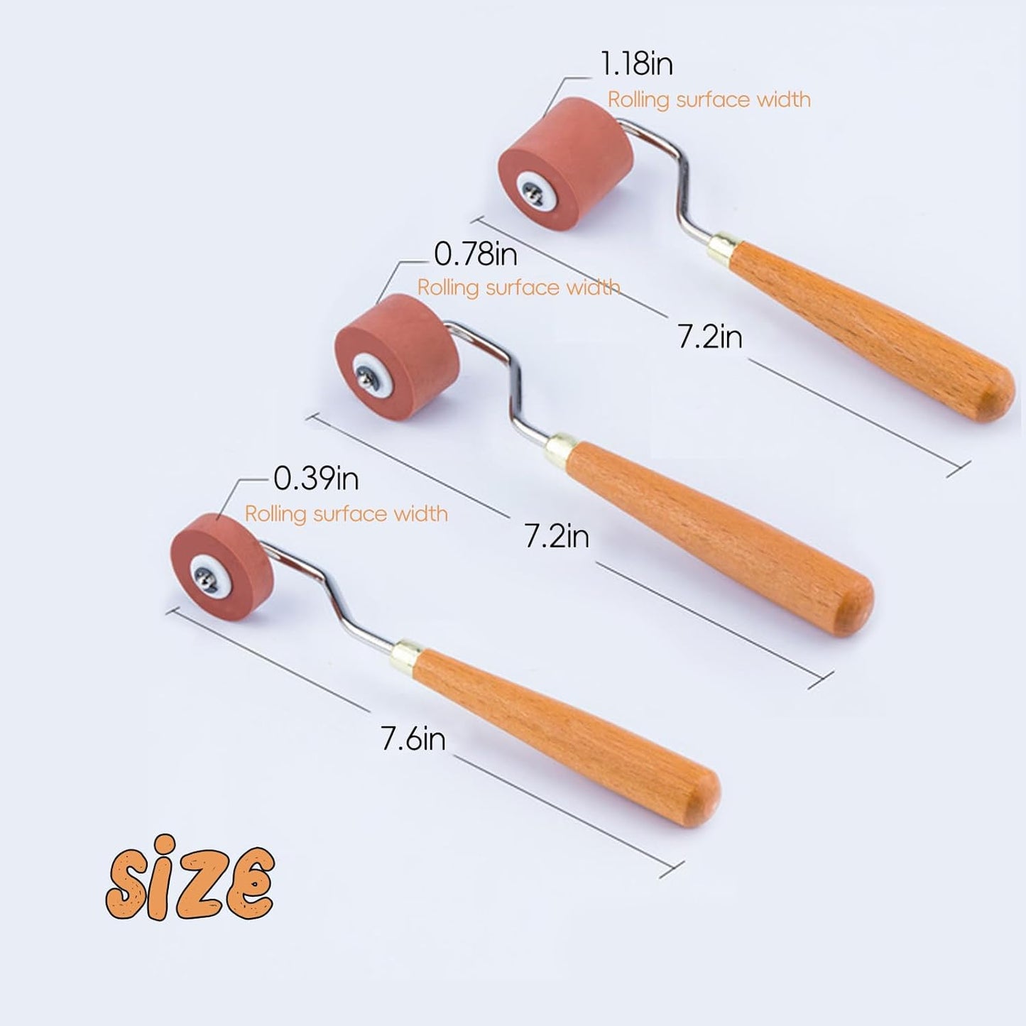3Pcs Brayer Rubber Rollers, Printmaking Brayers, Art Craft Roller, Craft Stamping Brayers, Brayer Ink Roller with Comfort Wooden Handle for Print Stamping Tools Wallpapers and Scrapbooks