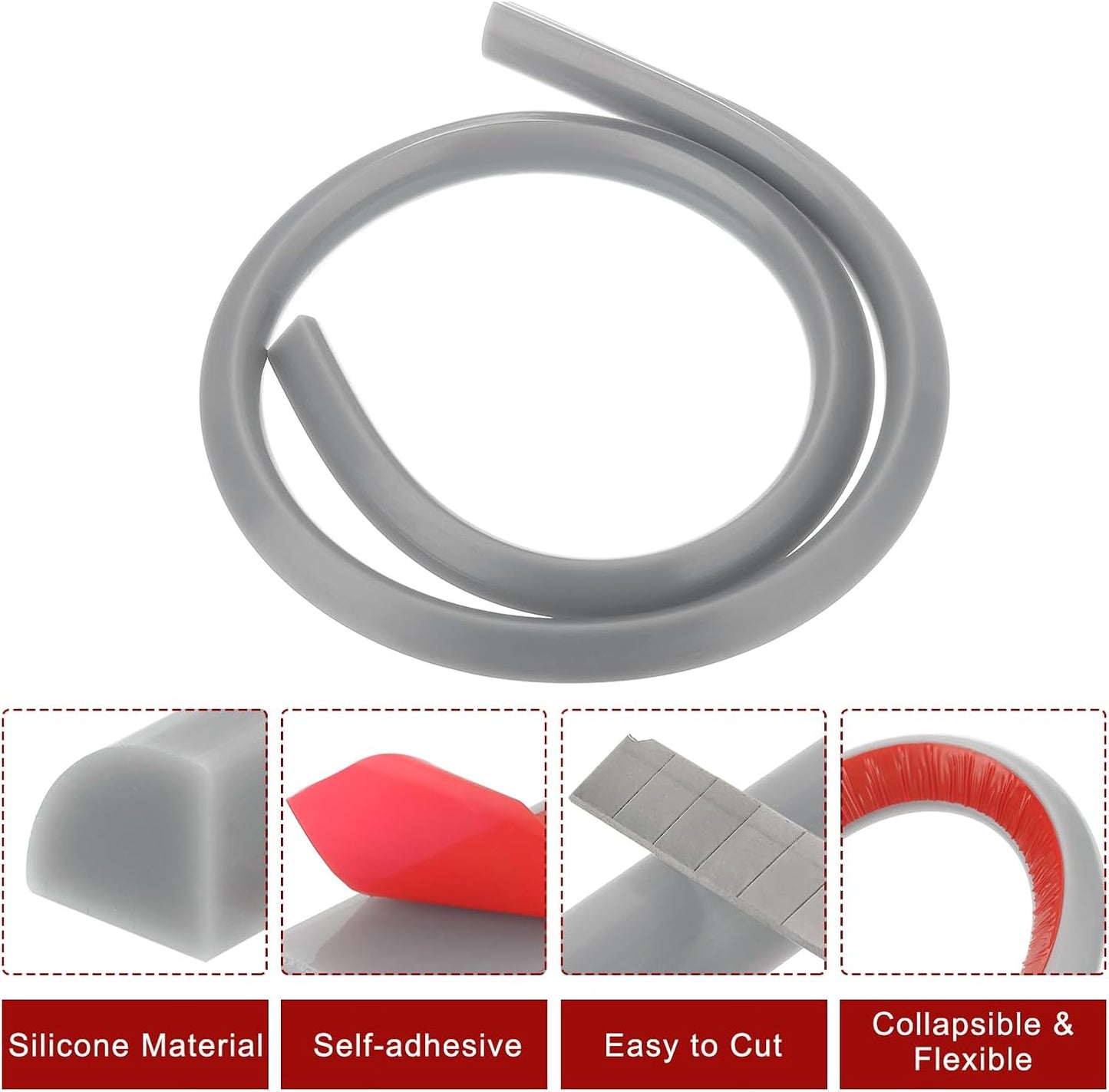 uxcell Flexible Molding Trim, 39 Inch Flexible Quarter Round Molding Silicone Peel and Stick Trim Self Adhesive Shower Water Barrier for Corner Decor Bathroom Kitchen, Grey