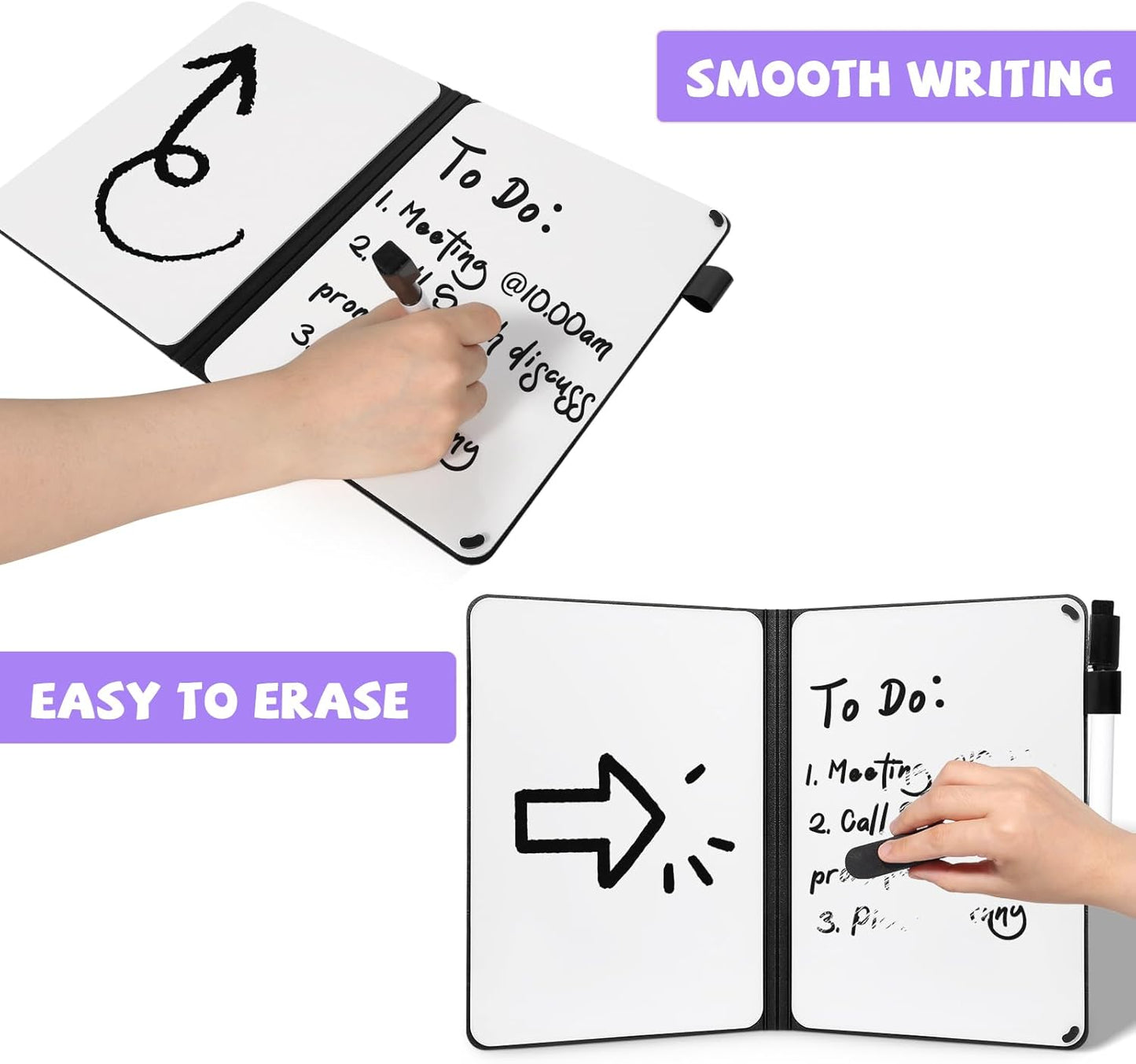 AGM Portable White Board Dry Erase, Double Sided Folding Whiteboards with Pen, Small Dry Erase Board for Study, Meeting, Doodling, Planning, Purple
