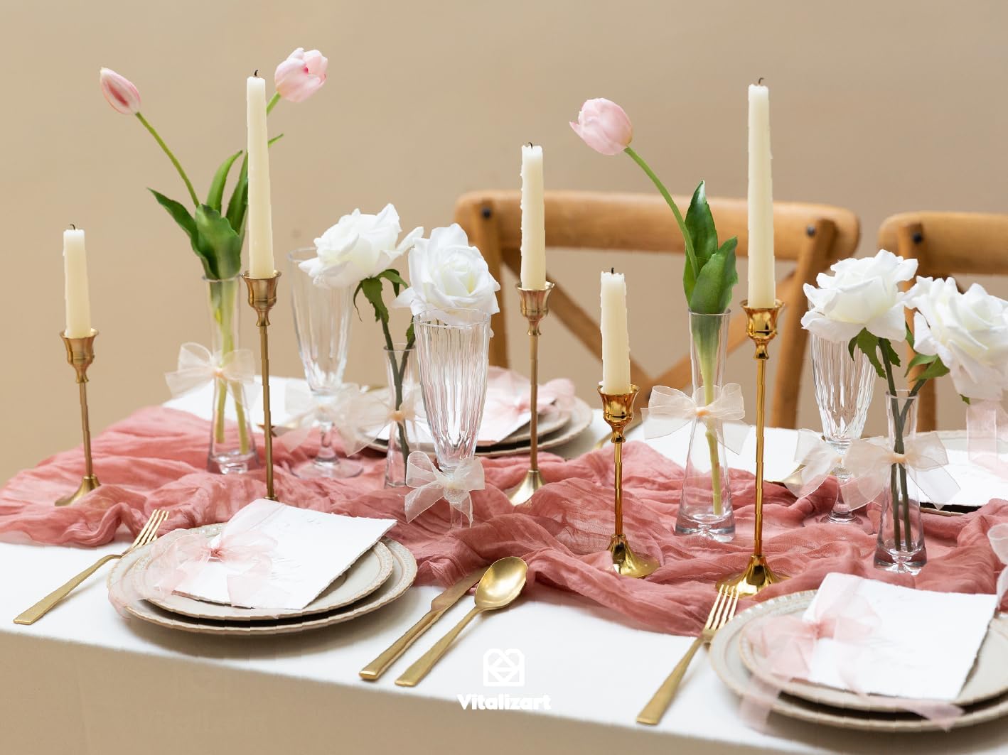 Vitalizart Cream & Rose Gold Organza Sheer Ribbon 1 inch x 30Yd Pink Ribbon Handmade Fabric Ribbons for Gift Wrapping Christmas Tree Crafts Bows Wedding Invitations Wreaths Wrap Peach