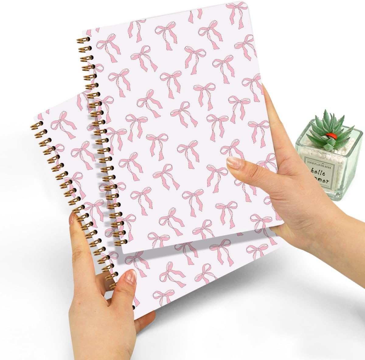 2 PCs Pink Bow Journaling Notebooks Trendy Preppy Spiral Notebook Cute Coquette Aesthetic Design Gifts for Women Teen Girls Note Books Journals for Writing Hardcover Notebook Office Classroom Supplies