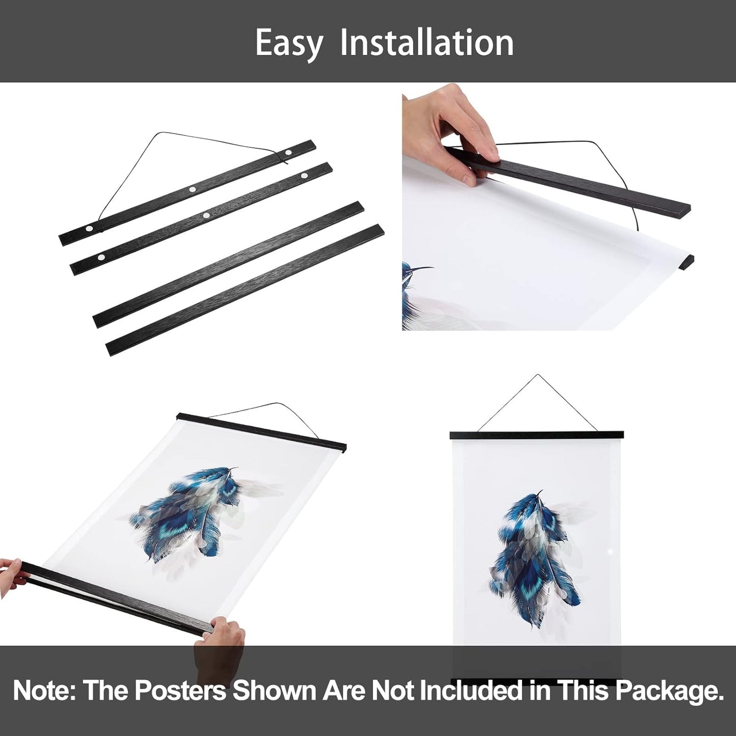 WITCOLOR Magnetic Poster Hanger Frame 13x19 13x13 13x17 Poster Frame 13 Inch Wide 1 Pack Magnetic Hanging Frames Black Wood Wooden Frame Hangers for Room Wall