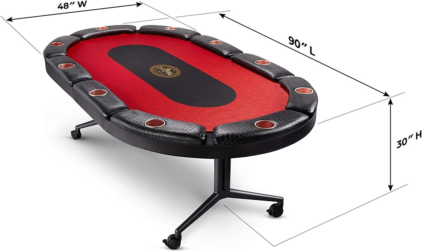 Triton Foldable Poker Table with 10 Chairs - Premium Soft-Padded Armrest, Individual Cup Holders, Portable Mat- Crafted with Durable Materials, Long-Lasting Poker Table for 10 Players