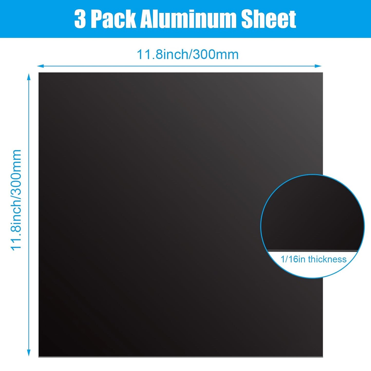 3 Pack 5052 Aluminum Sheet Metal 12 x 12 x 1/16 (0.06”) Inch Black Anodized Aluminum Sheet 1.5MM Thin Aluminum Plates Engraving Blanks for Laser Engraving, Crafting, Decoration