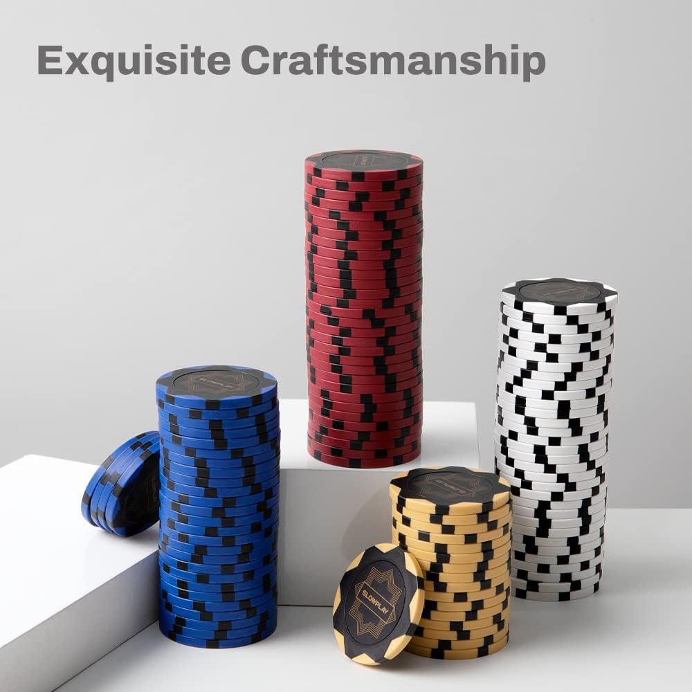 SLOWPLAY Nash Clay Poker Chips, 14 Grams Heavyweight Clay Composite, 40mm Large Chips in Bulk, Pack of 50 in Blue Without Denomination