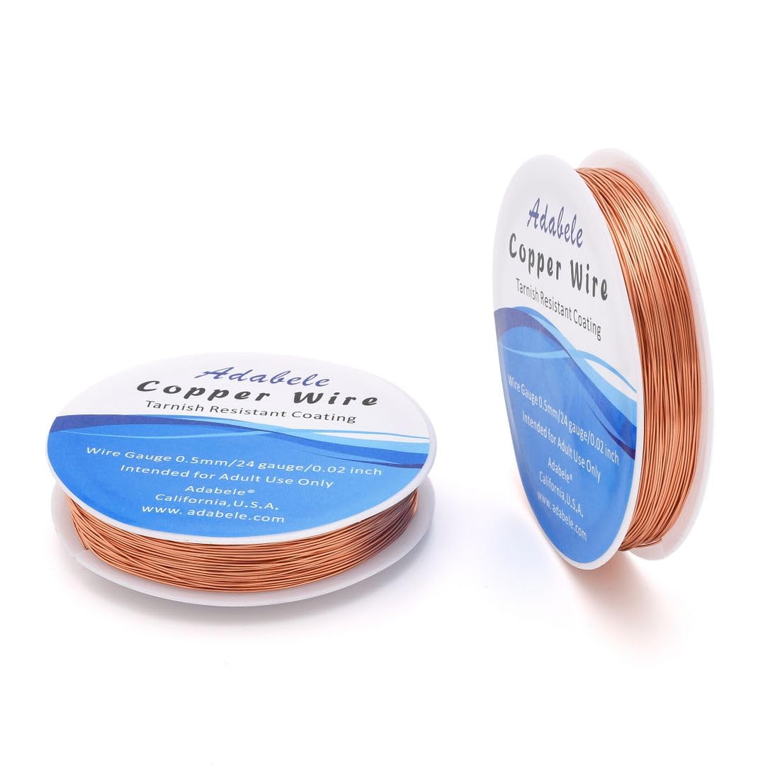 Adabele 295 Feet Premium Tarnish Resistant Round Bare Raw Jewelry Copper Wire Beading Wire Spool Bulk (0.5mm/24 Gauge) for DIY Craft Jewelry Making BF287-5
