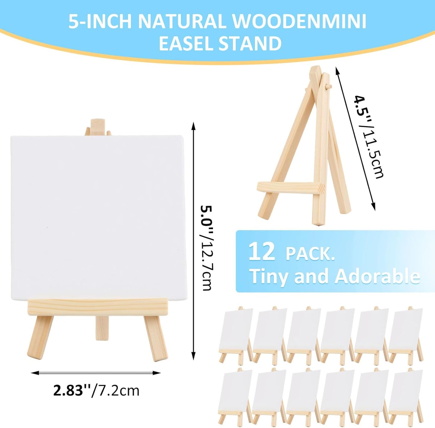 24 Pcs 5 Inch Mini Wood Display Easel, Small Wooden Easel Stand Art Craft Painting Triangle Stand Canvas Holder for Card Artist Photos Tabletop